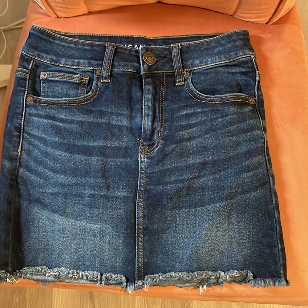 American Eagle Raw Hem Denim Mini Skirt